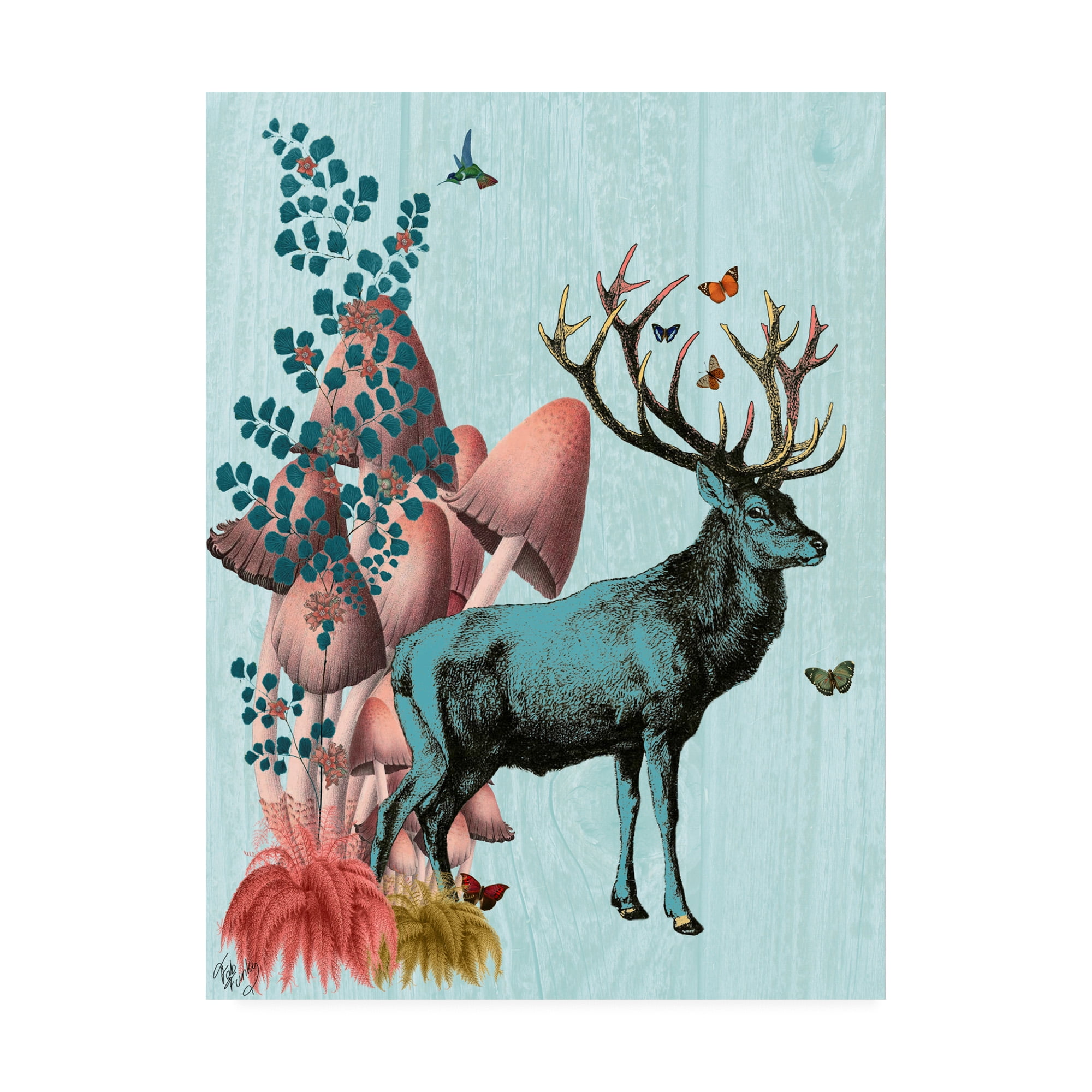 Trademark Fine Art 'Turquoise Deer In Mushroom Forest' Canvas Art by Fab Funky