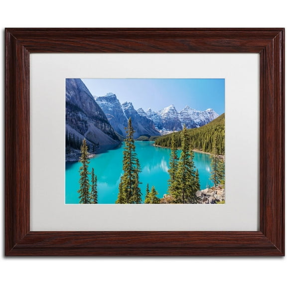 Trademark Fine Art 'Turquoise Moraine Lake' Canvas Art by Pierre Leclerc, White Matte, Wood Frame