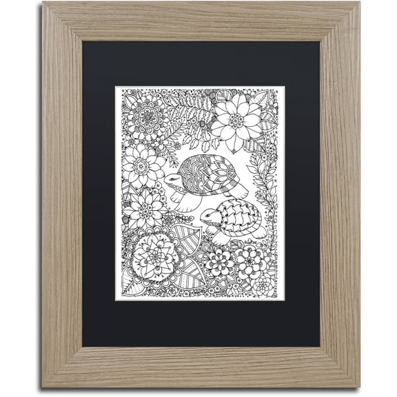 Trademark Fine Art "Turtle" Canvas Art by KCDoodleArt Black Matte, Birch Frame