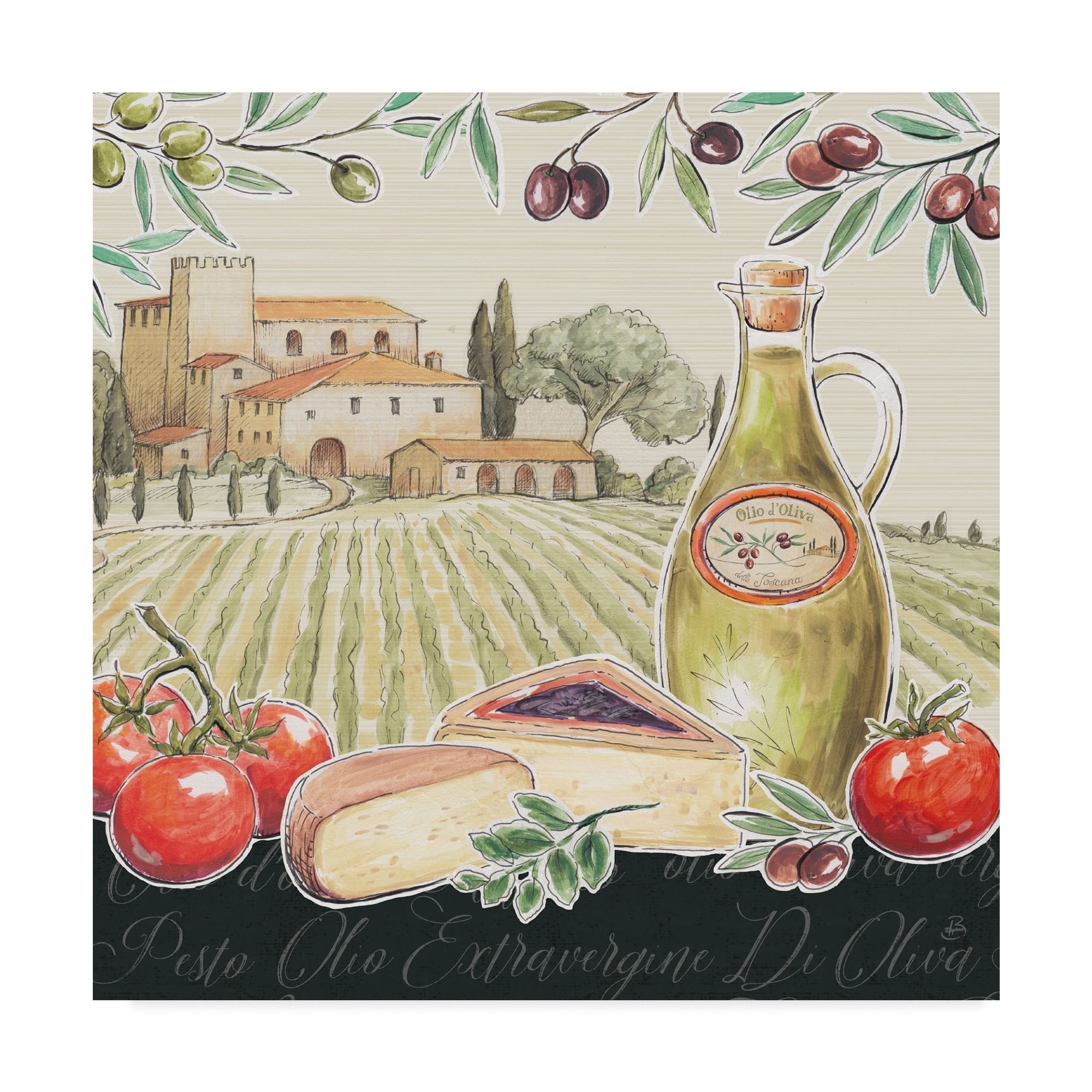 Tuscan Vineyard Cuisine Canvas Art in 24 x 24