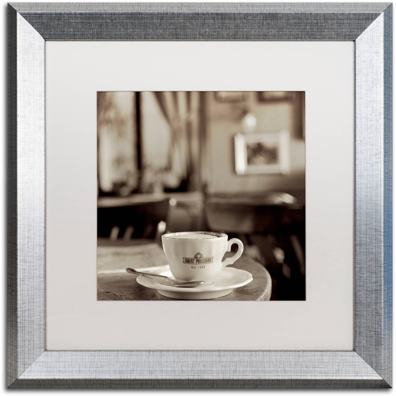 Trademark Fine Art "Tuscany Caffe IV" Canvas Art by Alan Blaustein, White Matte, Silver Frame