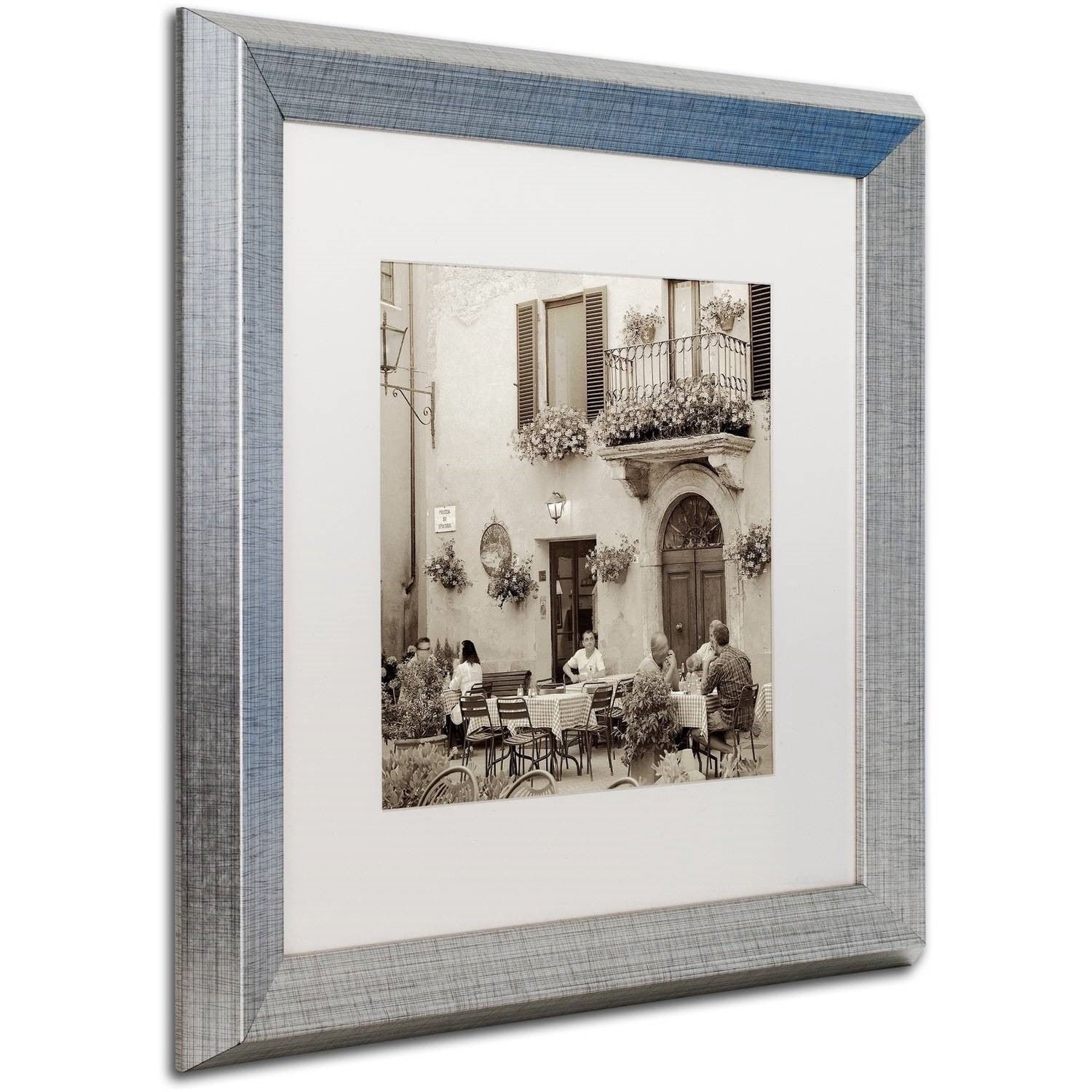 Trademark Fine Art "Tuscany Caffe VI" Canvas Art by Alan Blaustein, White Matte, Silver Frame