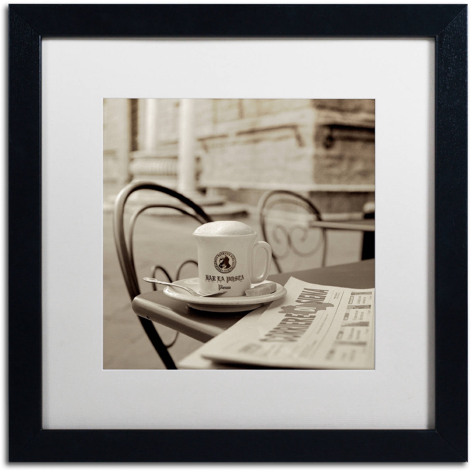 Trademark Fine Art "Tuscany Caffe VII" Canvas Art by Alan Blaustein, White Matte, Black Frame