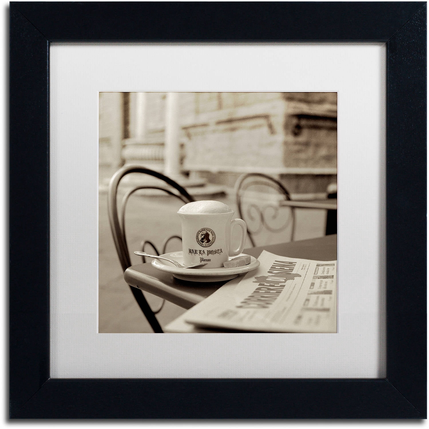 Trademark Fine Art "Tuscany Caffe VII" Canvas Art by Alan Blaustein, White Matte, Black Frame
