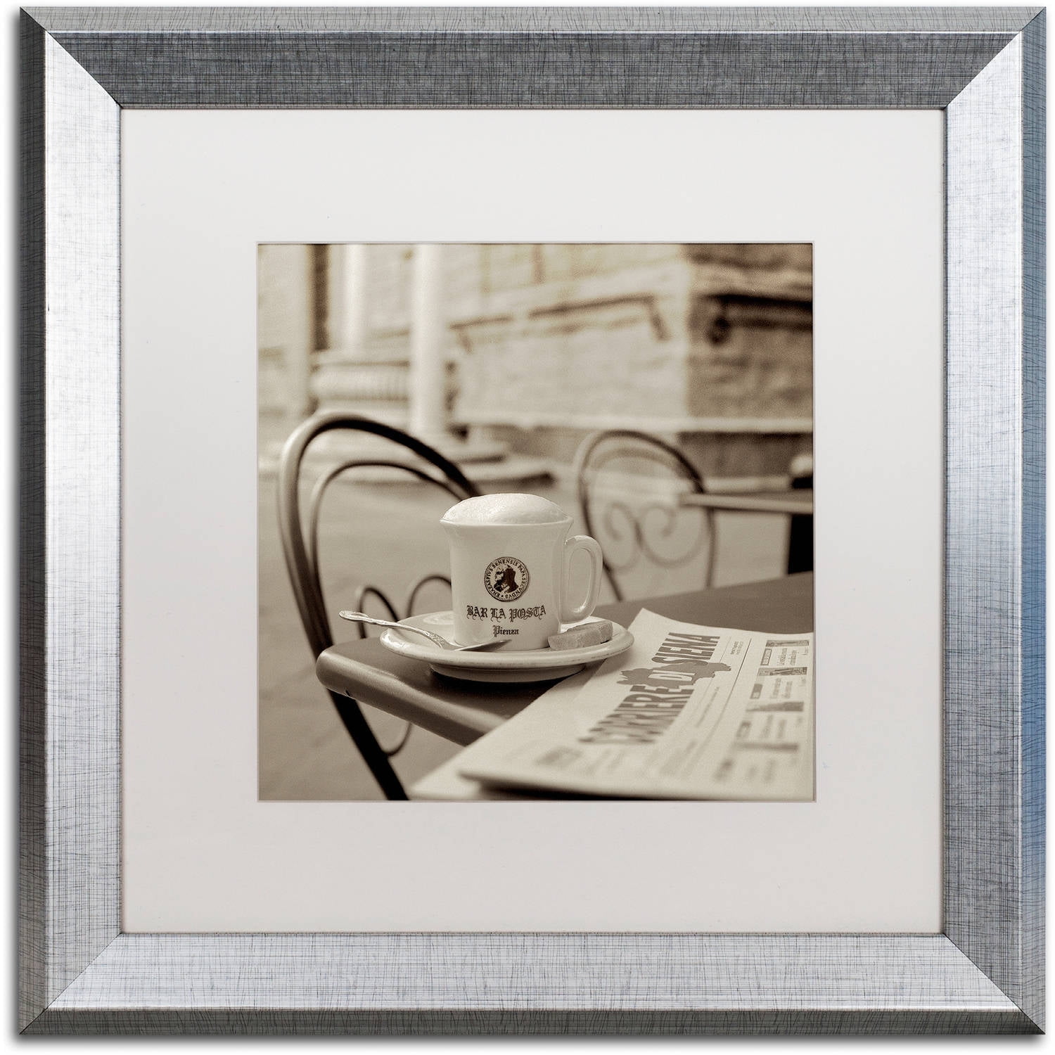 Trademark Fine Art "Tuscany Caffe VII" Canvas Art by Alan Blaustein, White Matte, Silver Frame