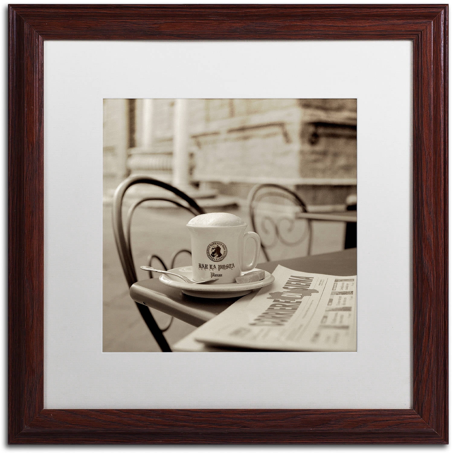 Trademark Fine Art "Tuscany Caffe VII" Canvas Art by Alan Blaustein, White Matte, Wood Frame