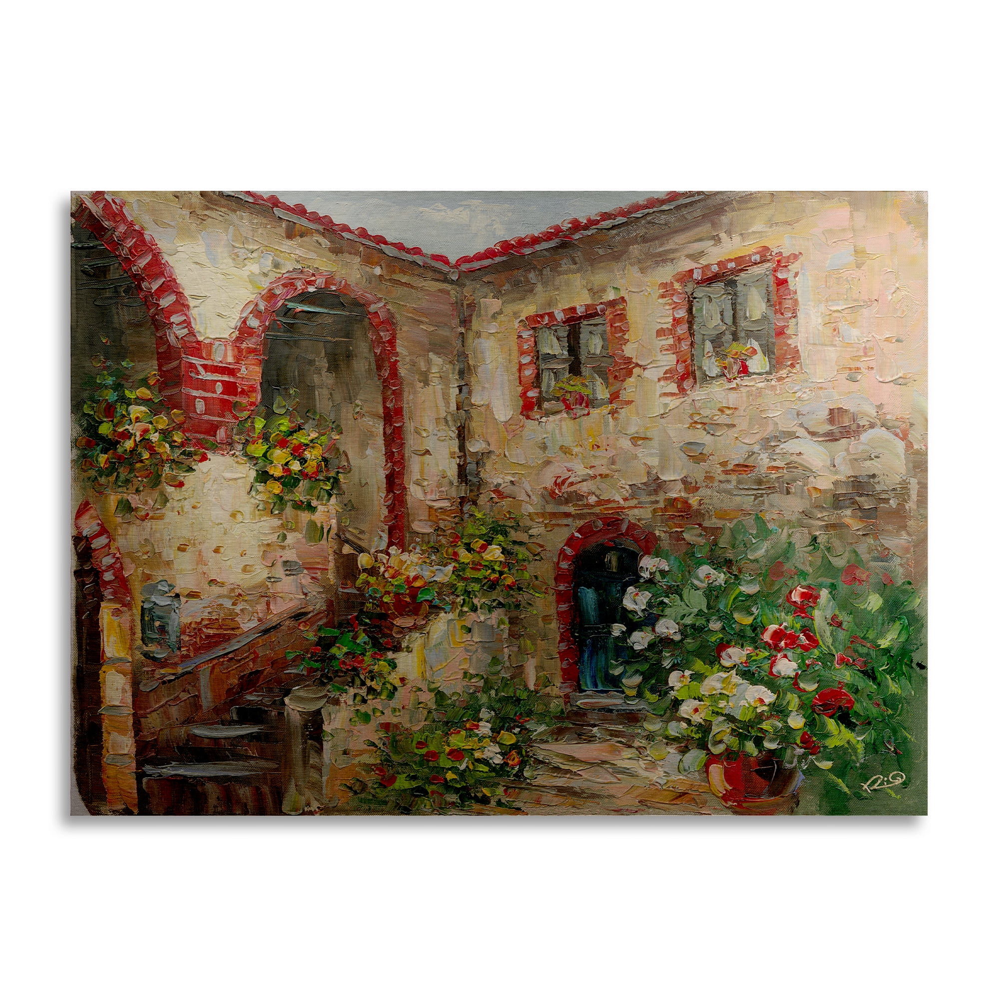 Tuscan Courtyard 16x22 Brushed Aluminum Floating Landscape Art