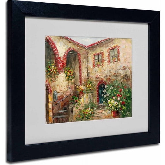 Trademark Fine Art "Tuscany Courtyard" Canvas Art by Rio, Black Frame