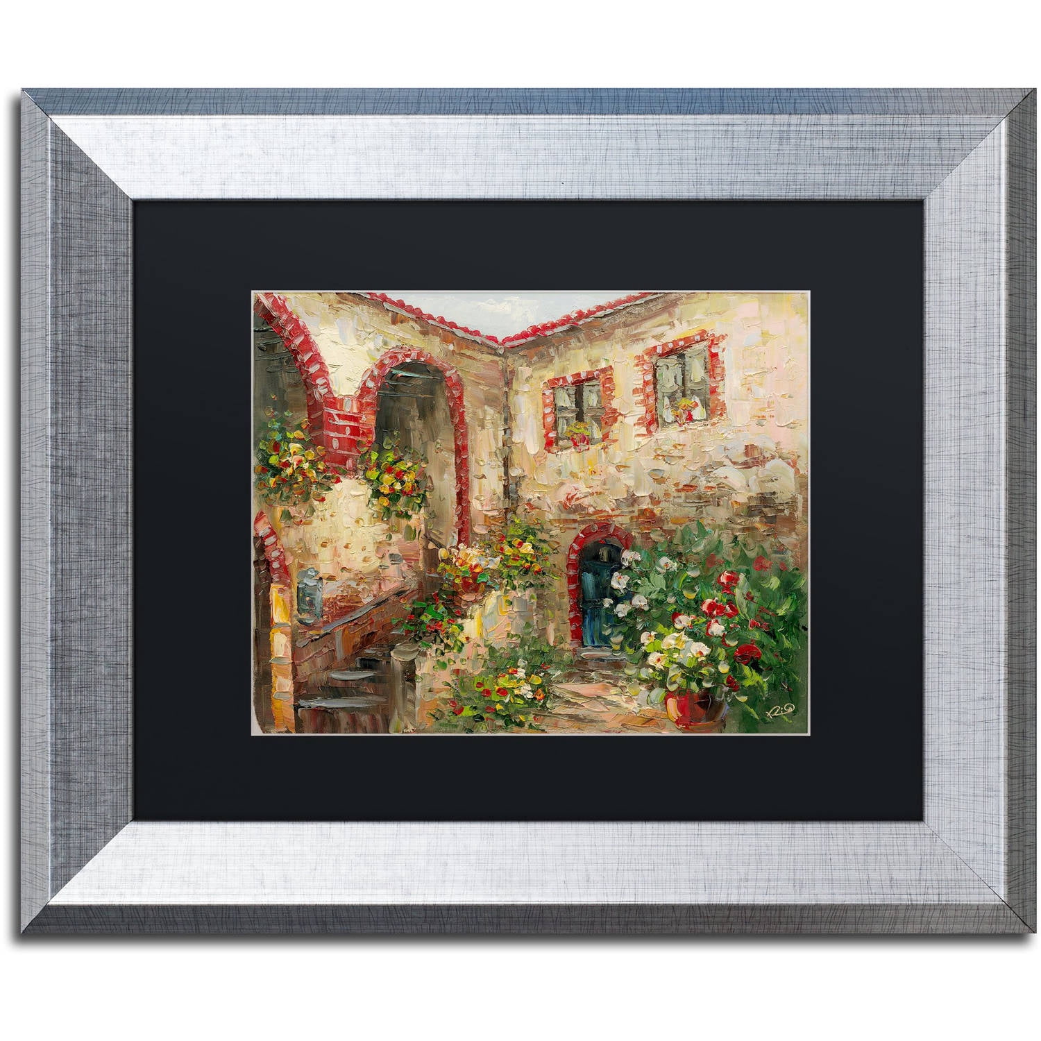 Trademark Fine Art "Tuscany Courtyard" Canvas Art by Rio Black Matte, Silver Frame