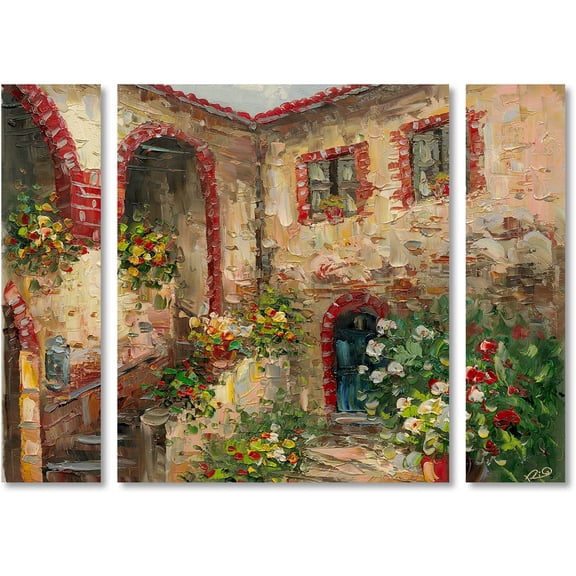 Trademark Fine Art "Tuscany Courtyard" Canvas Art by Rio Three Panel Set