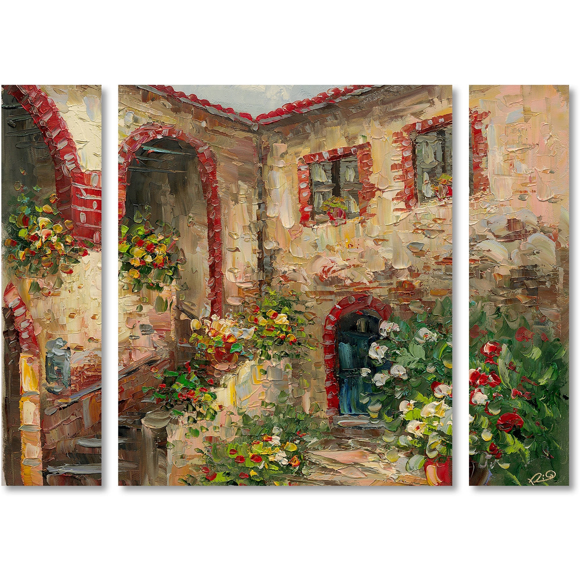 Trademark Fine Art "Tuscany Courtyard" Canvas Art by Rio Three Panel Set