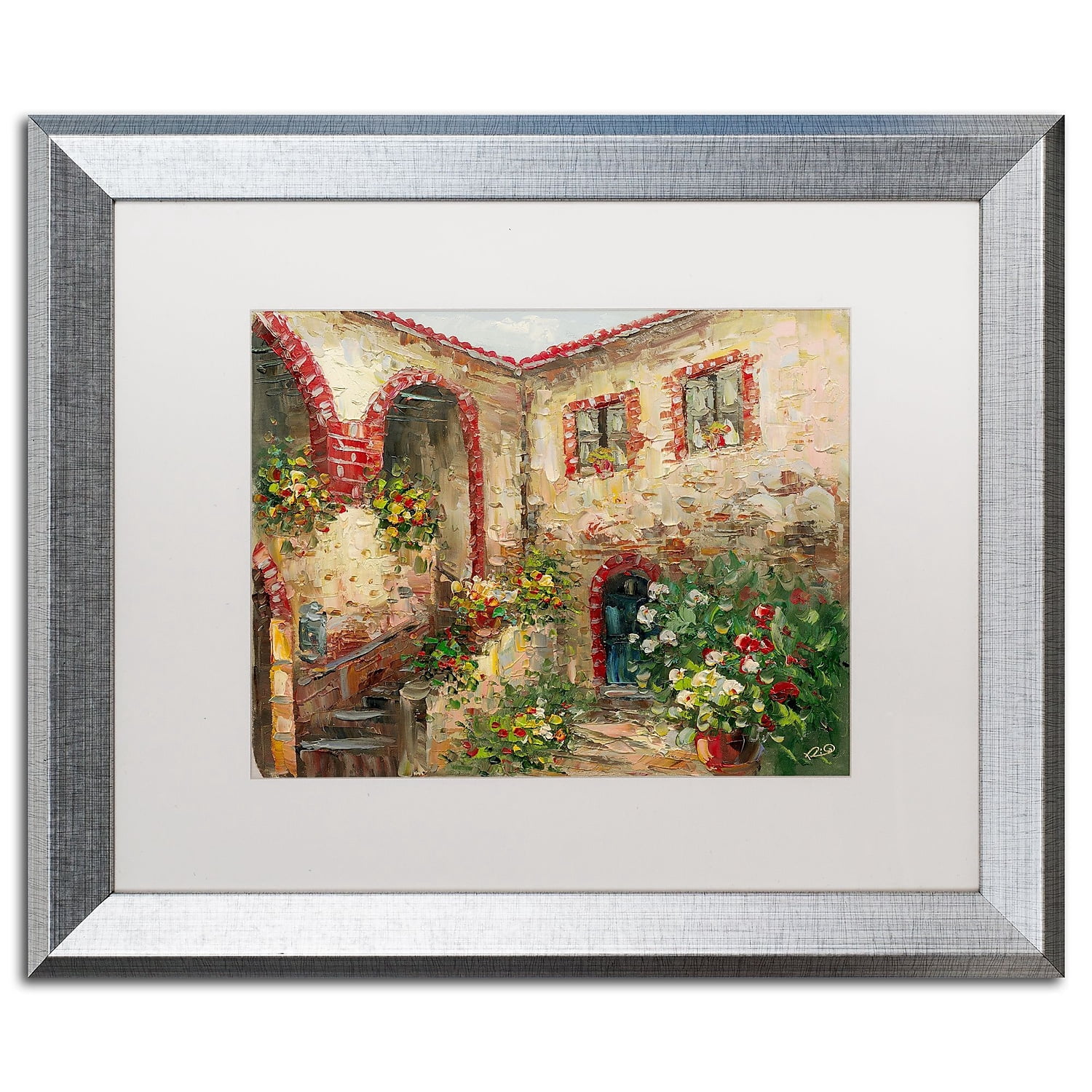 Trademark Fine Art "Tuscany Courtyard" Canvas Art by Rio White Matte, Silver Frame