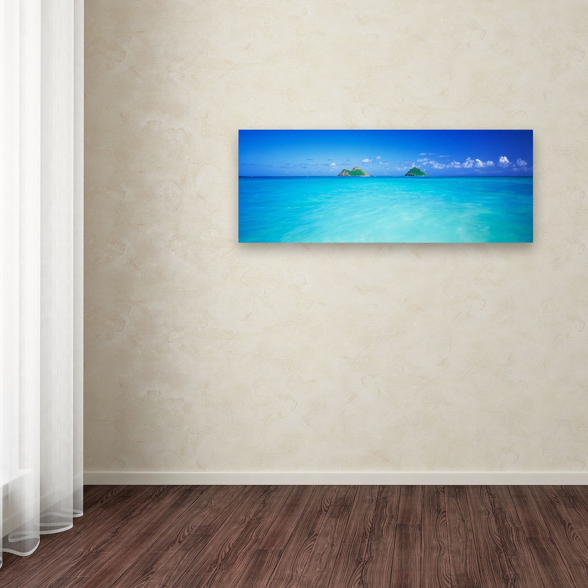 Bright Blue Ocean Landscape Canvas Art, 10" x 32"