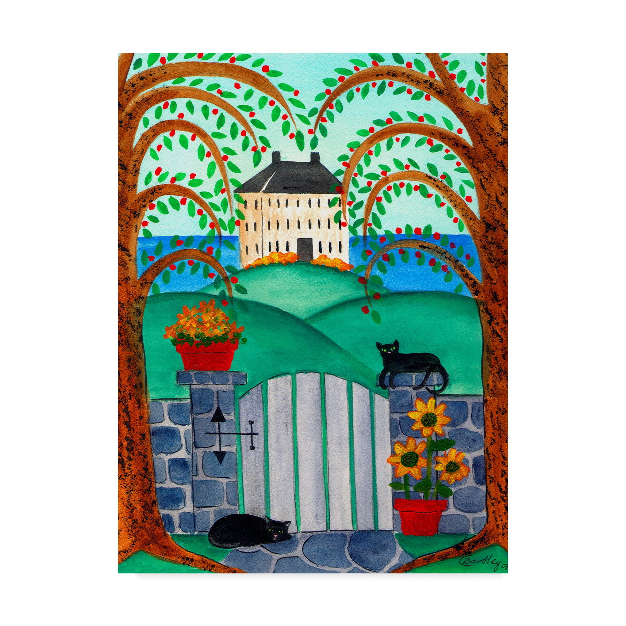 Trademark Fine Art 'Two Cats By Ocean House' Canvas Art by Cheryl Bartley