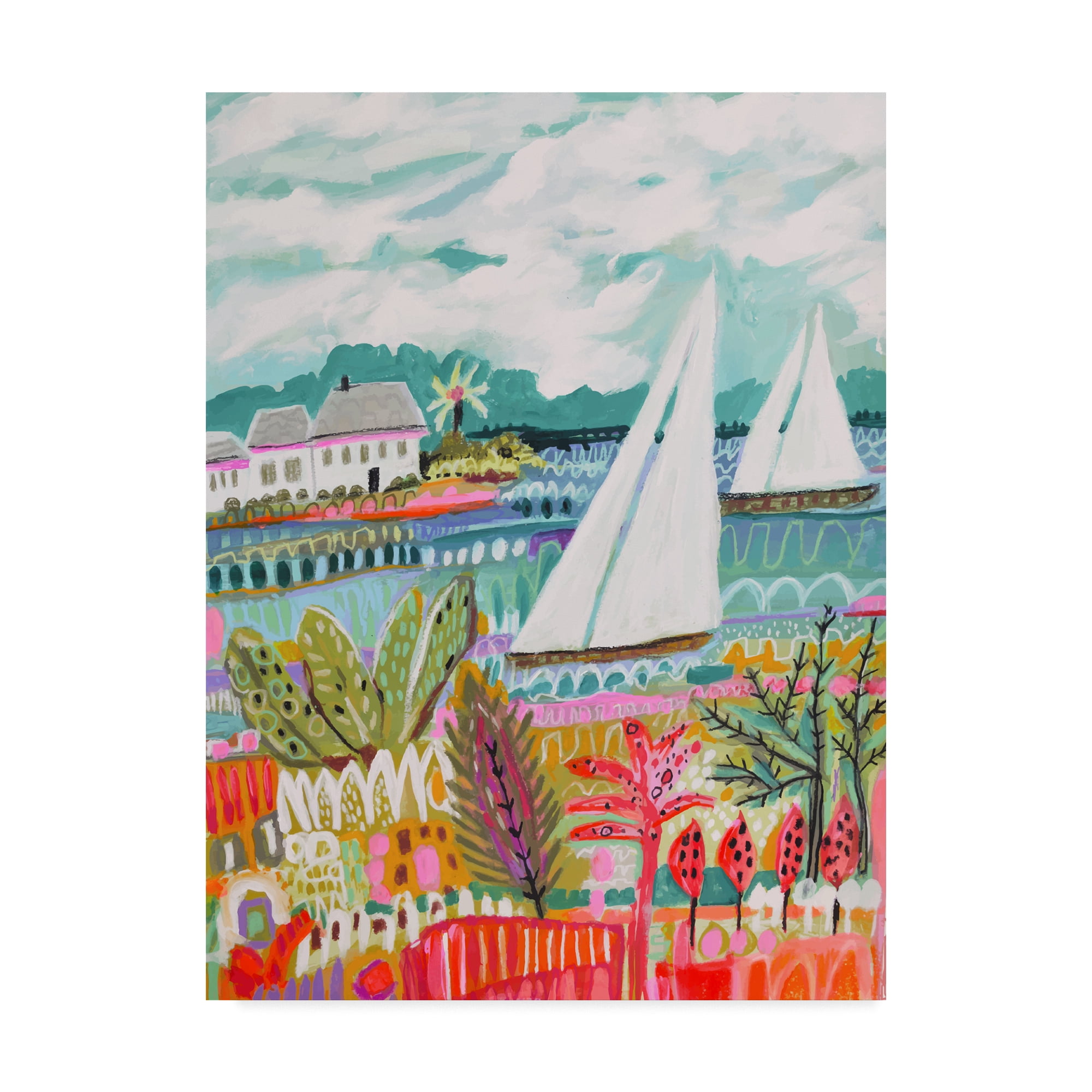 Trademark Fine Art 'Two Sailboats and Cottage II' Canvas Art by Karen Fields