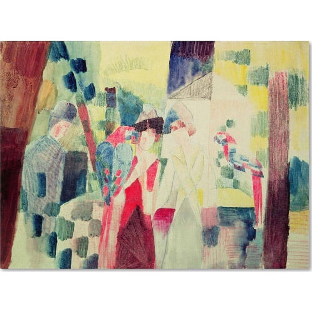 Trademark Fine Art "Two Women and a Man With Parrots" Canvas Art by August Macke
