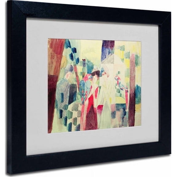 Trademark Fine Art "Two Women and a Man With Parrots" Matted Framed Art by August Macke, Black Frame