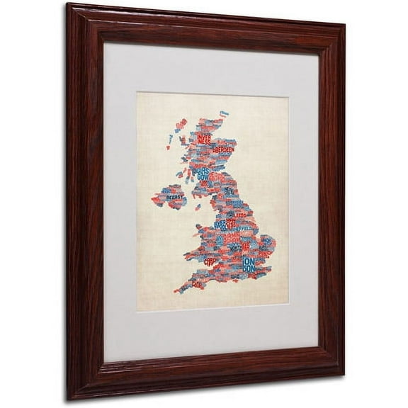 Trademark Fine Art "UK Cities Text Map 2" Matted Framed Art by Michael Tompsett
