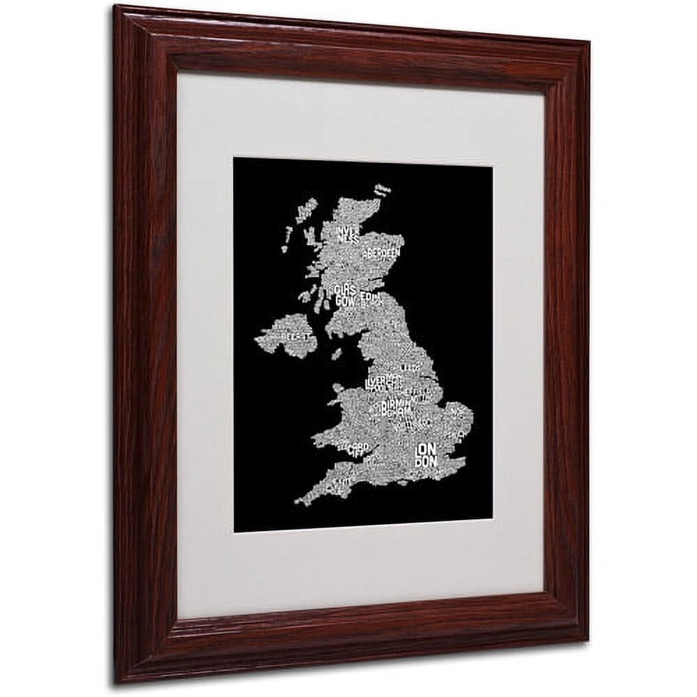 Trademark Fine Art "UK Cities Text Map 6" Matted Framed Art by Michael Tompsett
