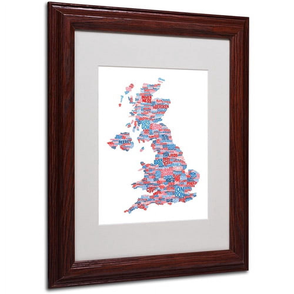 Trademark Fine Art "UK Cities Text Map 7" Matted Framed Art by Michael Tompsett