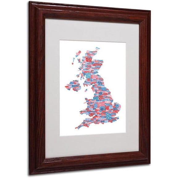 Trademark Fine Art "UK Cities Text Map 7" Matted Framed Art by Michael Tompsett