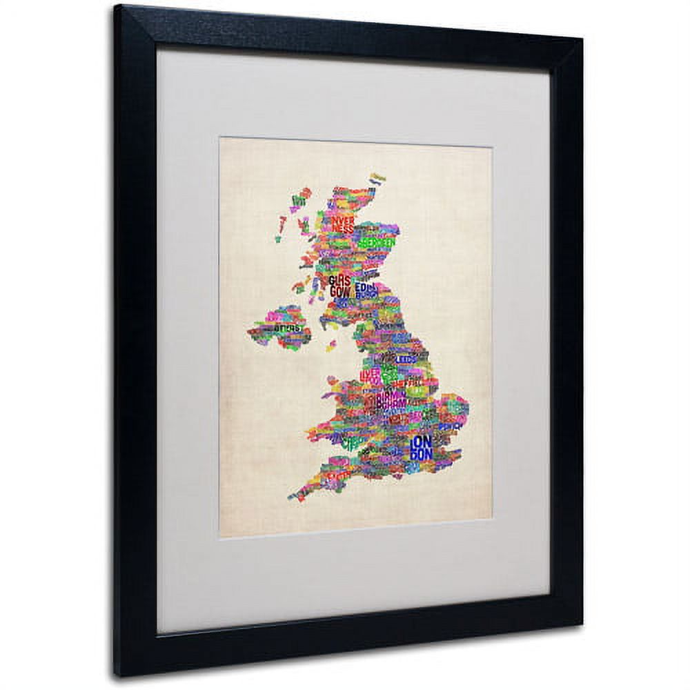 Trademark Fine Art "UK Cities Text Map" Matted Framed Art by Michael Tompsett