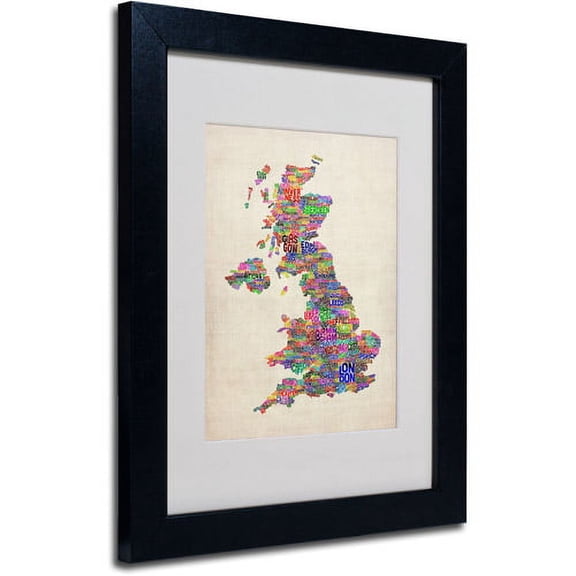 Trademark Fine Art "UK Cities Text Map" Matted Framed Art by Michael Tompsett