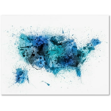Trademark Fine Art "US Paint Splashes Map" Canvas Art by Michael Tompsett