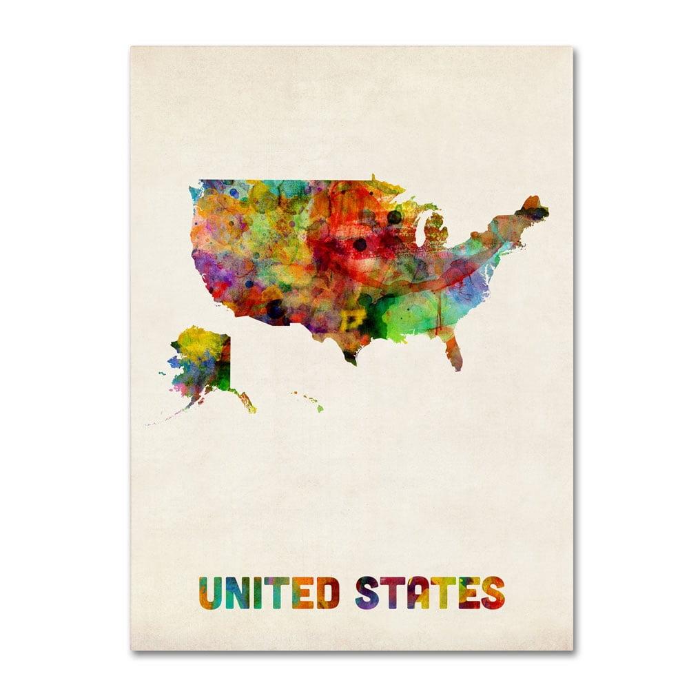 Trademark Fine Art "US Watercolor Map" Canvas Art by Michael Tompsett