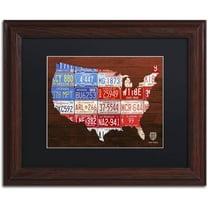 Trademark Fine Art 'USA Flag Map' Canvas Art by Design Turnpike, Black Matte, Wood Frame