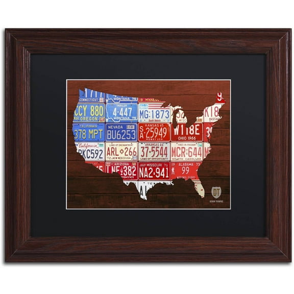 Trademark Fine Art 'USA Flag Map' Canvas Art by Design Turnpike, Black Matte, Wood Frame