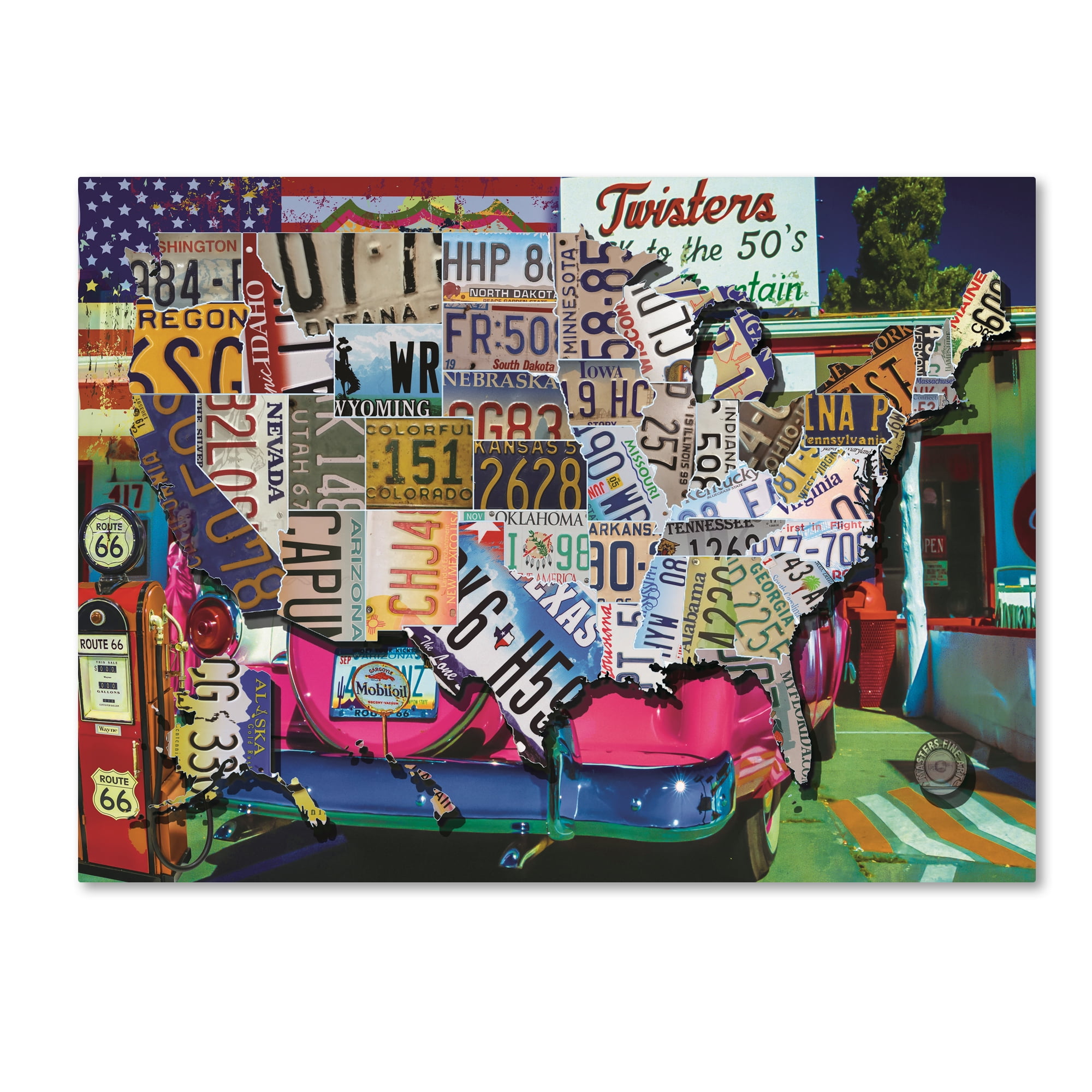Trademark Fine Art 'USA License Plate Map Route 66' Canvas Art by Masters Fine Art