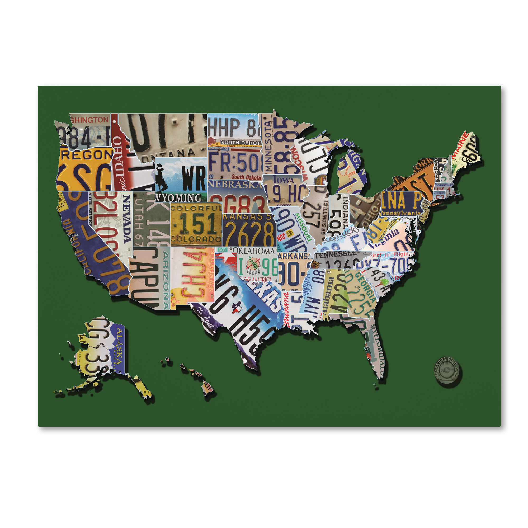 Trademark Fine Art 'USA License Plate Map on Billiard Green' Canvas Art