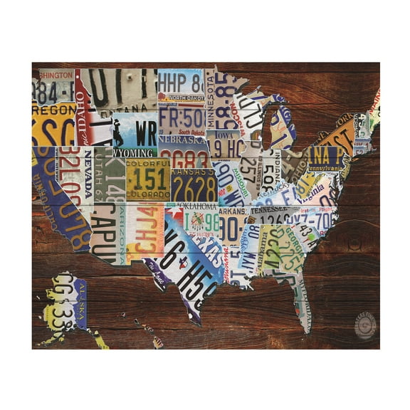 Trademark Fine Art 'USA License Plate Map on Wood' Wooden Wall Art Art by Masters Fine Art