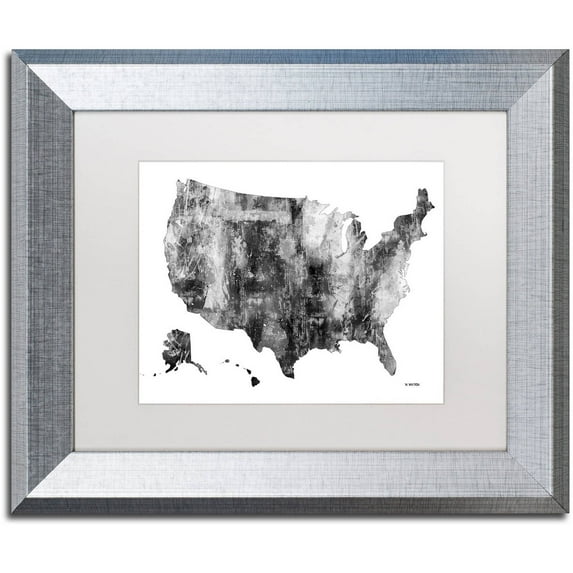 Trademark Fine Art "USA Map BG-1" Canvas Art by Marlene Watson, White Matte, Silver Frame