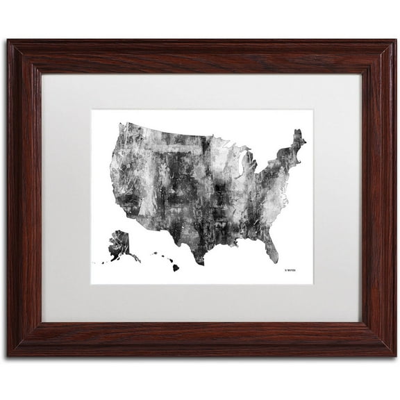 Trademark Fine Art "USA Map BG-1" Canvas Art by Marlene Watson, White Matte, Wood Frame