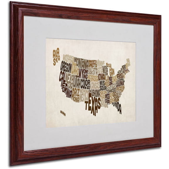 Trademark Fine Art "USA States Text Map 2" Matted Framed Art by Michael Tompsett