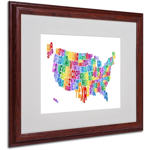 Trademark Fine Art "USA States Text Map 3" Matted Framed Art by Michael