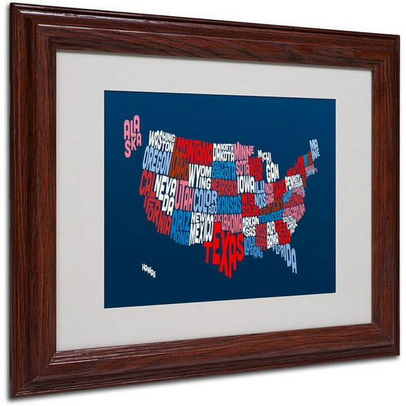 Trademark Fine Art "USA States Txt Map 2" Matted Framed Art by Michael Tompsett