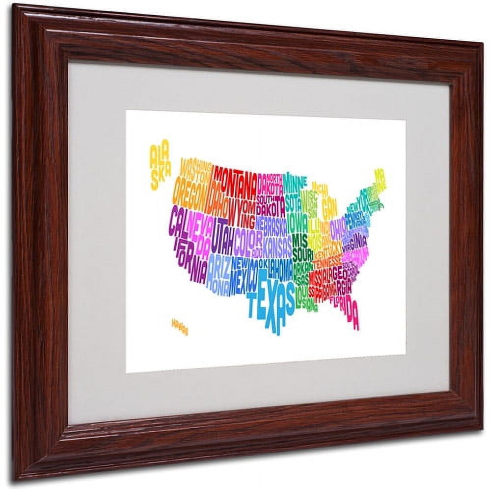 Trademark Fine Art "USA States Txt Map 3" Matted Framed Art by Michael Tompsett