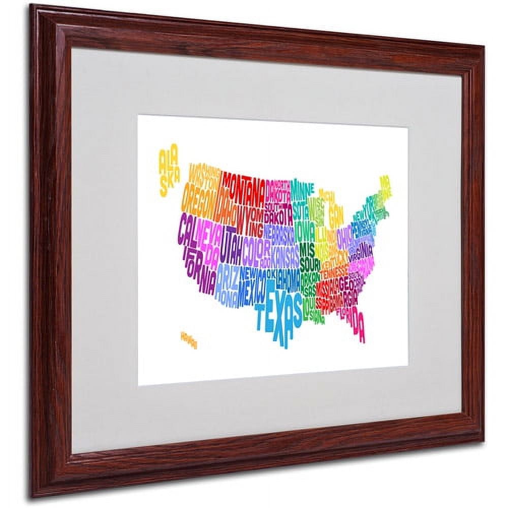 Trademark Fine Art "USA States Txt Map 3" Matted Framed Art by Michael Tompsett