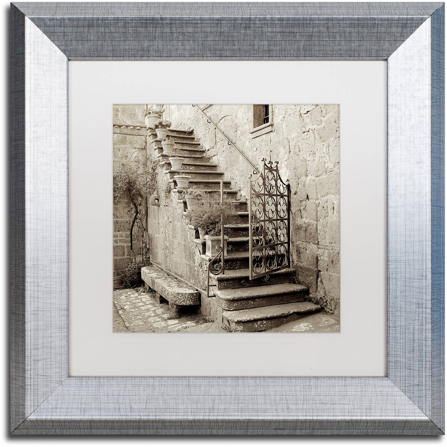Trademark Fine Art "Umbria Scala I" Canvas Art by Alan Blaustein, White Matte, Silver Frame