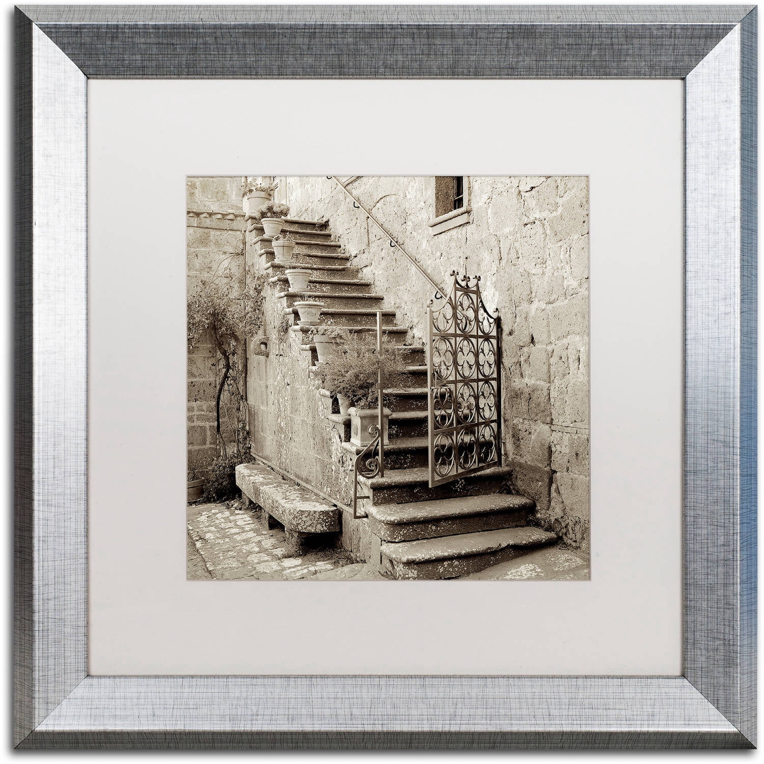 Trademark Fine Art "Umbria Scala I" Canvas Art by Alan Blaustein, White Matte, Silver Frame