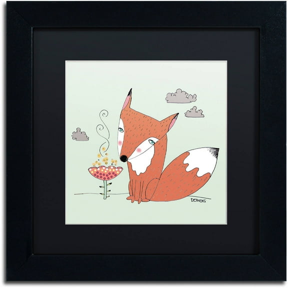 Trademark Fine Art "Un Renard Dans La Cours" Canvas Art by Sylvie Demers, Black Matte, Black Frame