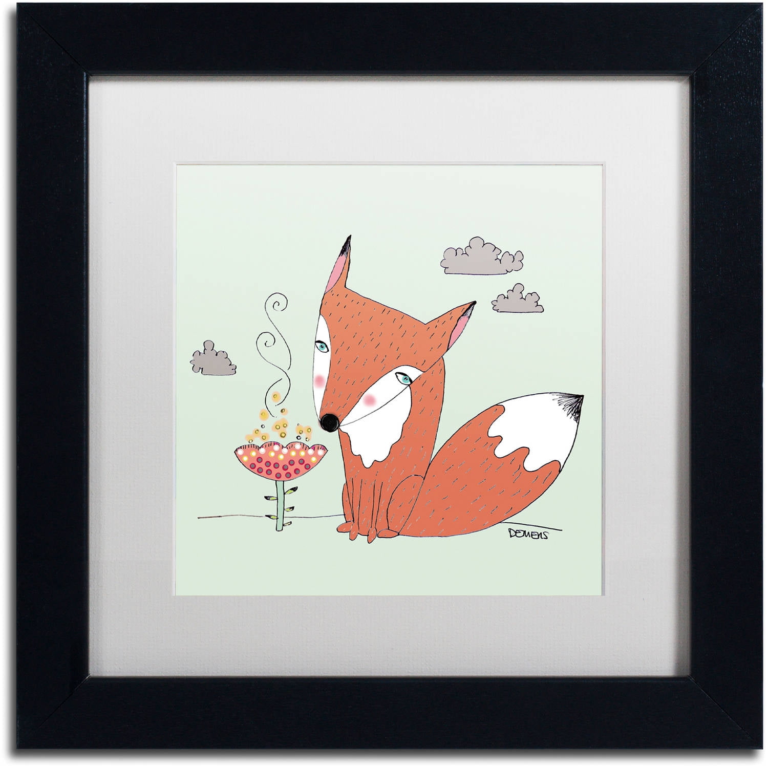 Trademark Fine Art "Un Renard Dans La Cours" Canvas Art by Sylvie Demers, White Matte, Black Frame