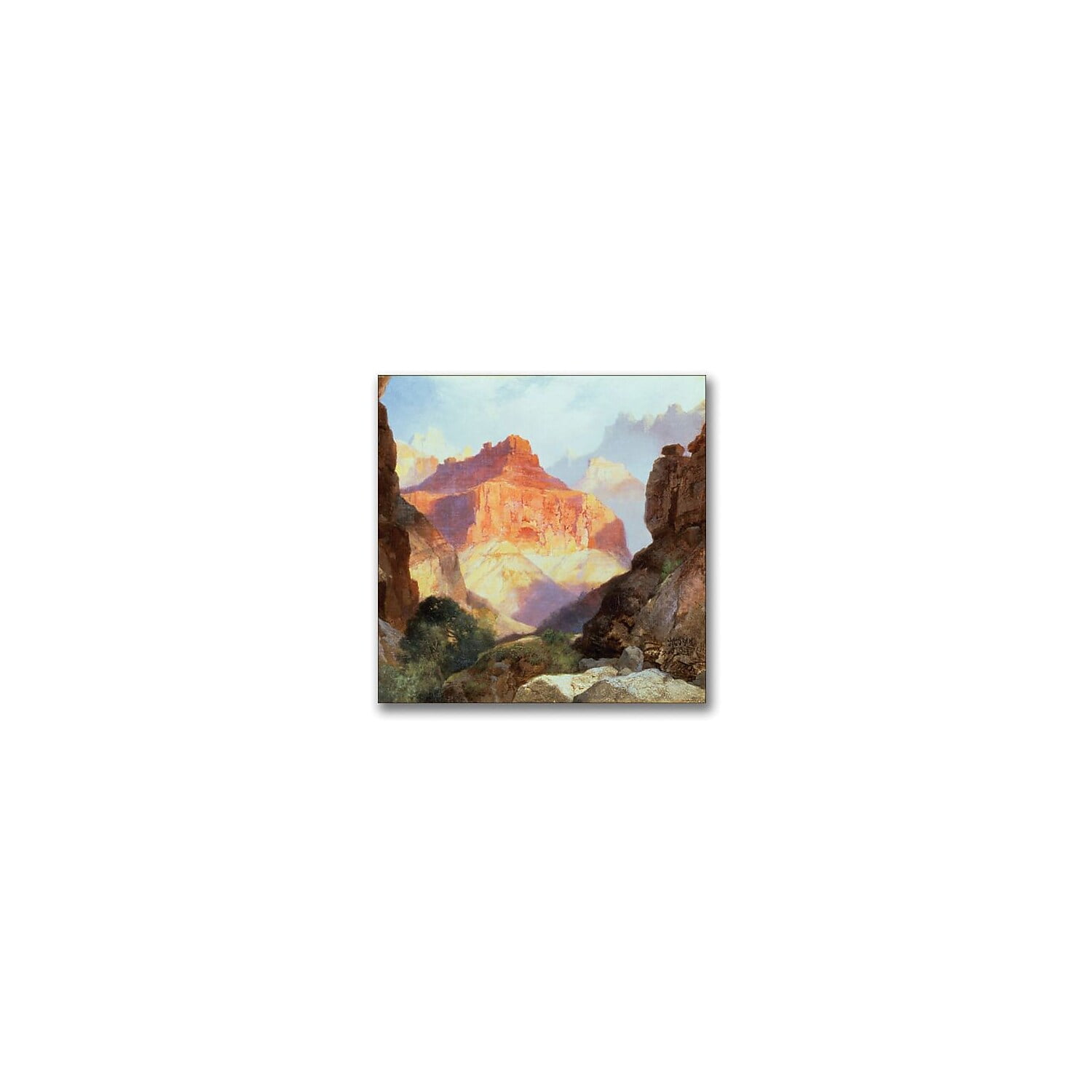 Under The Red Wall Landscape Canvas Art with Wooden Frame