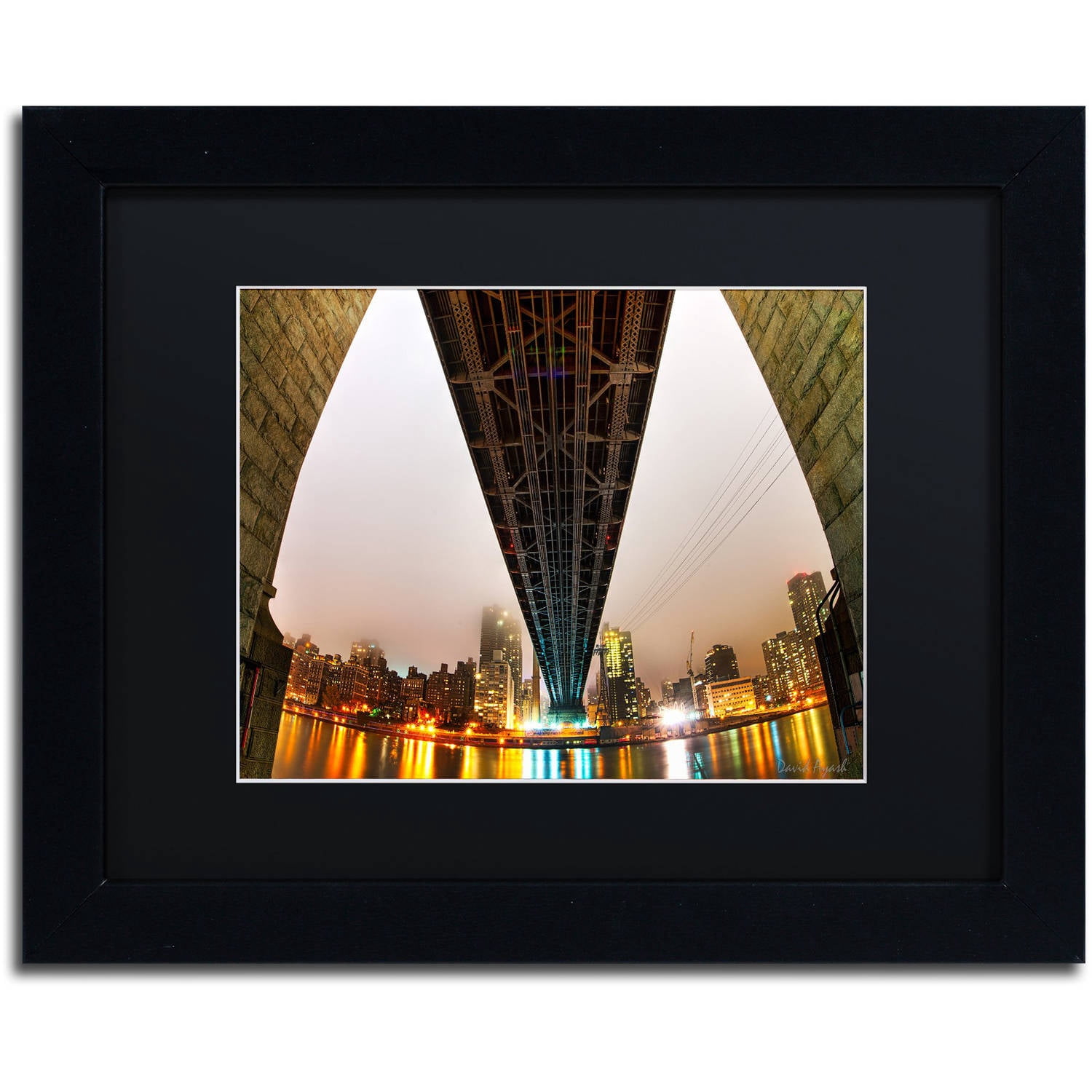 Trademark Fine Art "Under the Queensboro Bridge" Canvas Art by David Ayash Black Matte, Black Frame