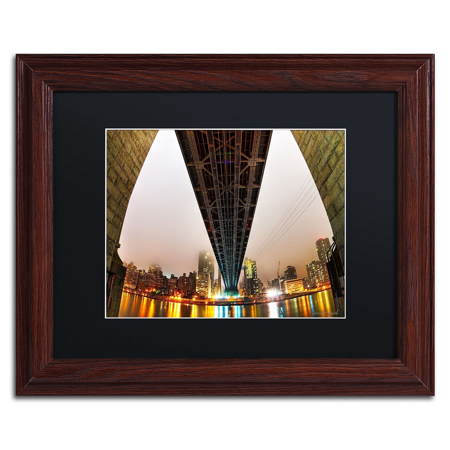 Trademark Fine Art "Under the Queensboro Bridge" Canvas Art by David Ayash Black Matte, Wood Frame