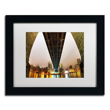 Trademark Fine Art "Under the Queensboro Bridge" Canvas Art by David Ayash White Matte, Black Frame