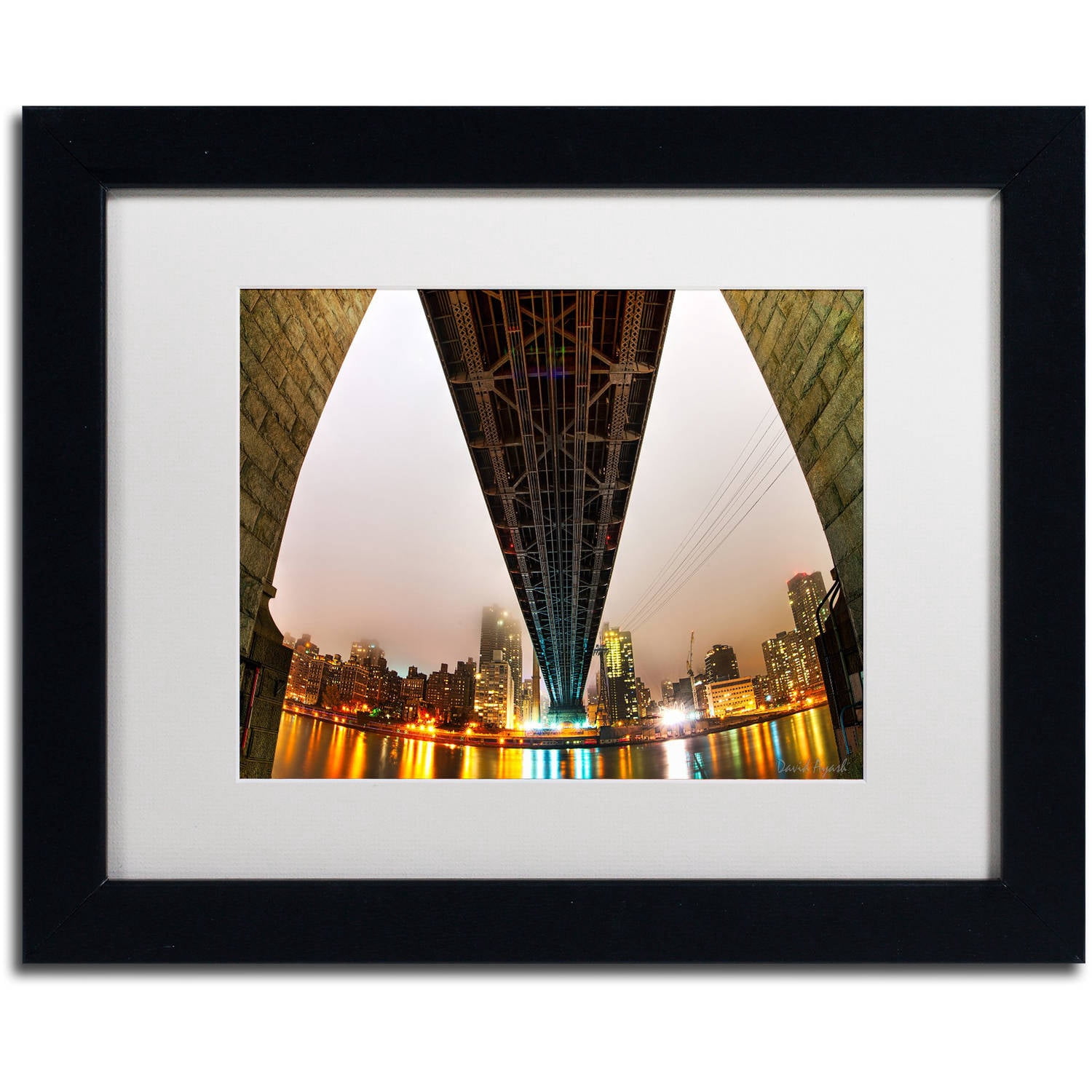 Trademark Fine Art "Under the Queensboro Bridge" Canvas Art by David Ayash White Matte, Black Frame